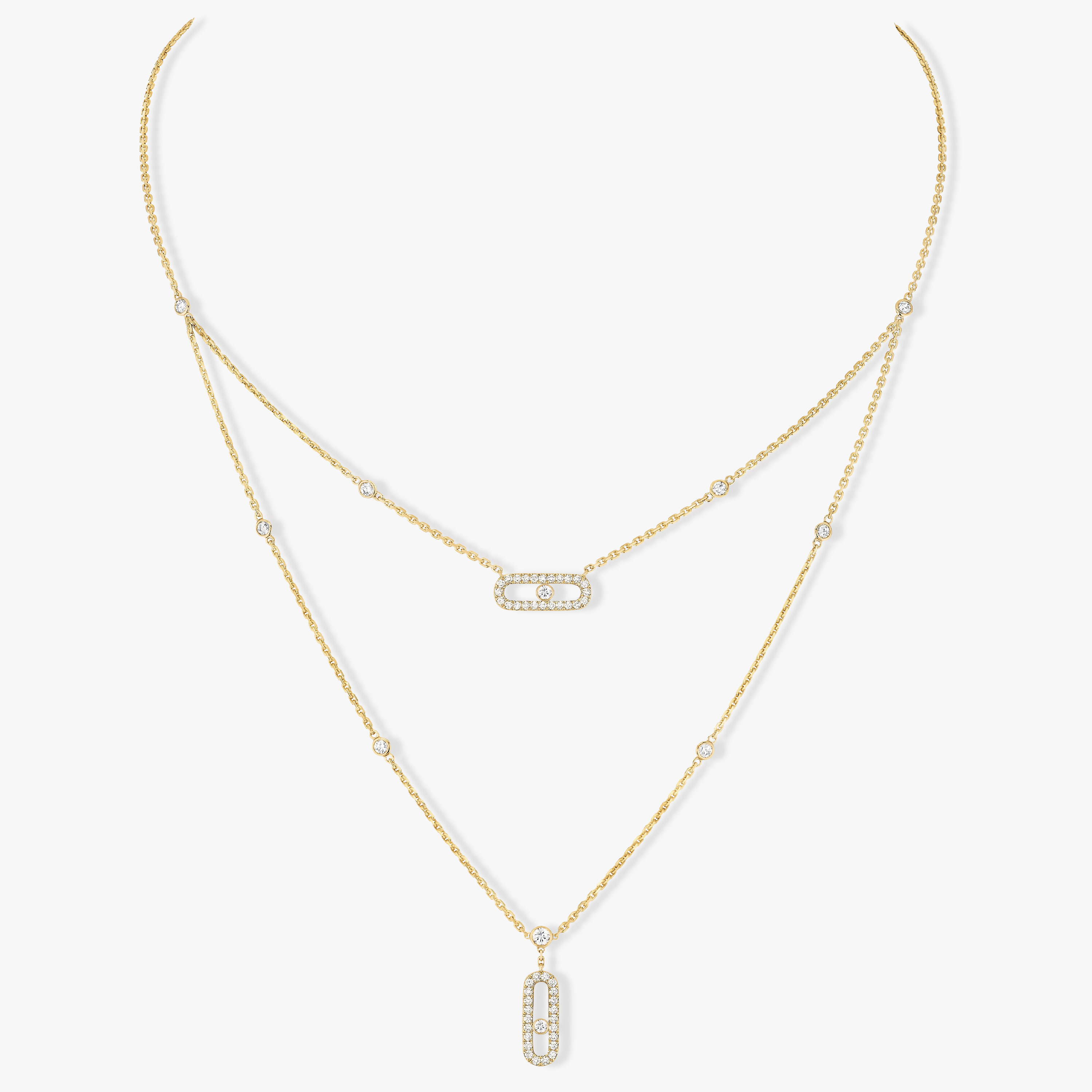 Necklace For Her Yellow Gold Diamond Move Uno 2 Rows Pavé  07174-YG