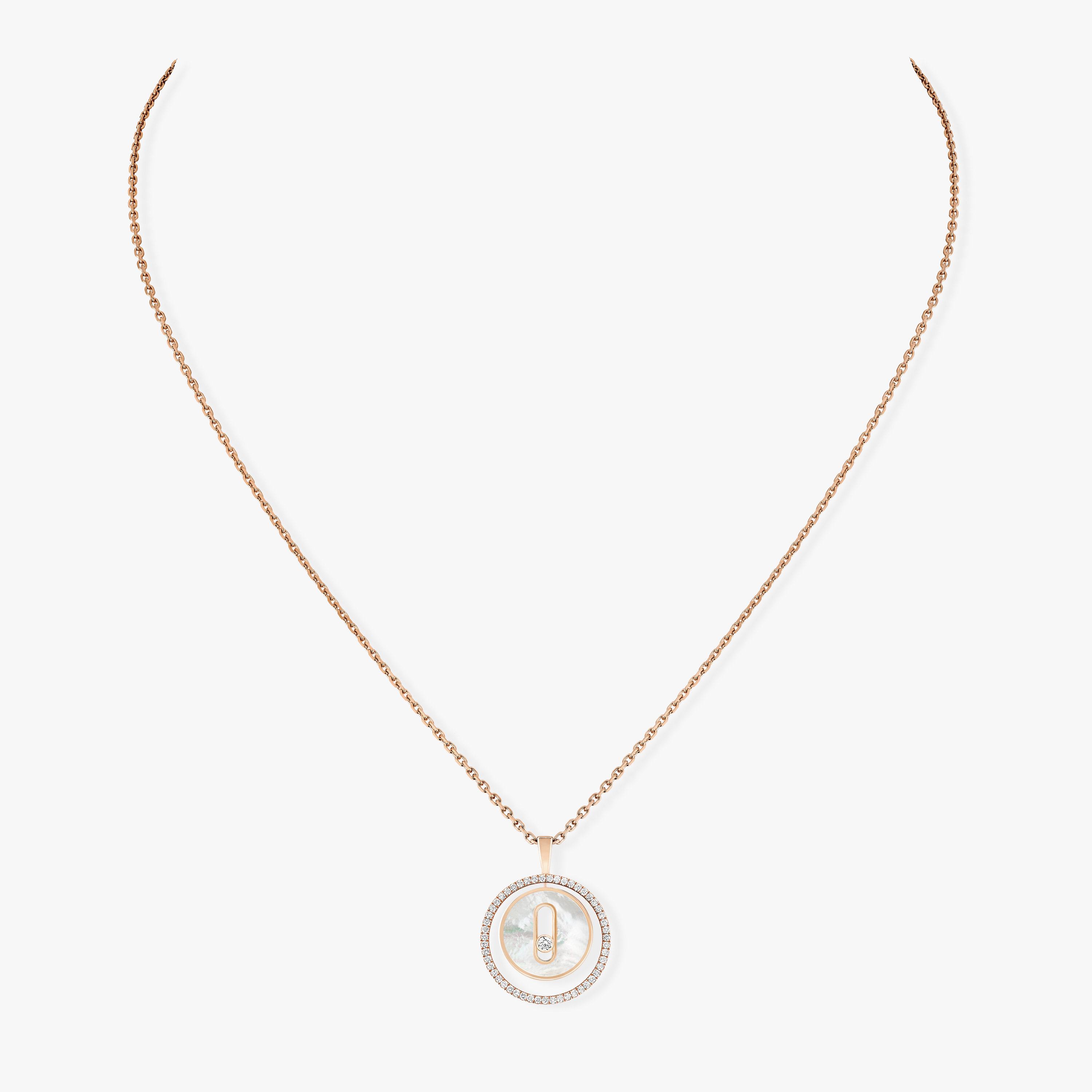 White Mother-of-pearl Lucky Move SM Necklace Pink Gold For Her Diamond Necklace 11650-PG