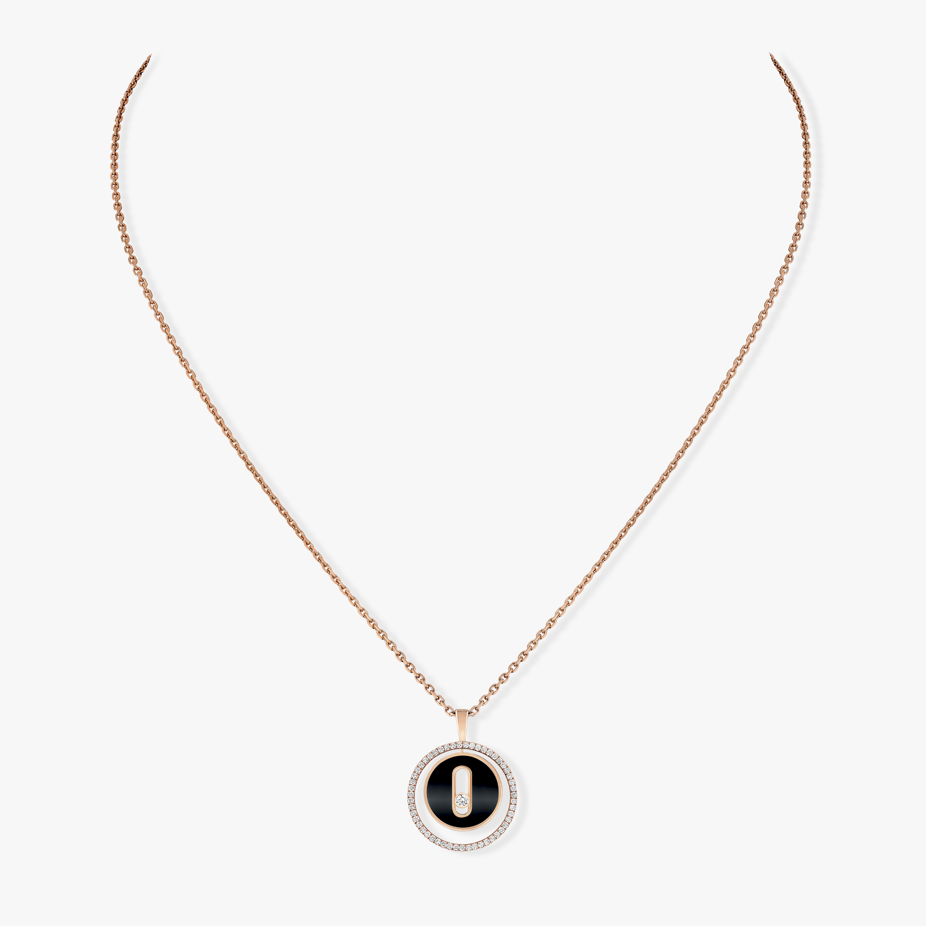 Lucky Move SM Onyx Necklace Pink Gold For Her Diamond Necklace 12317-PG