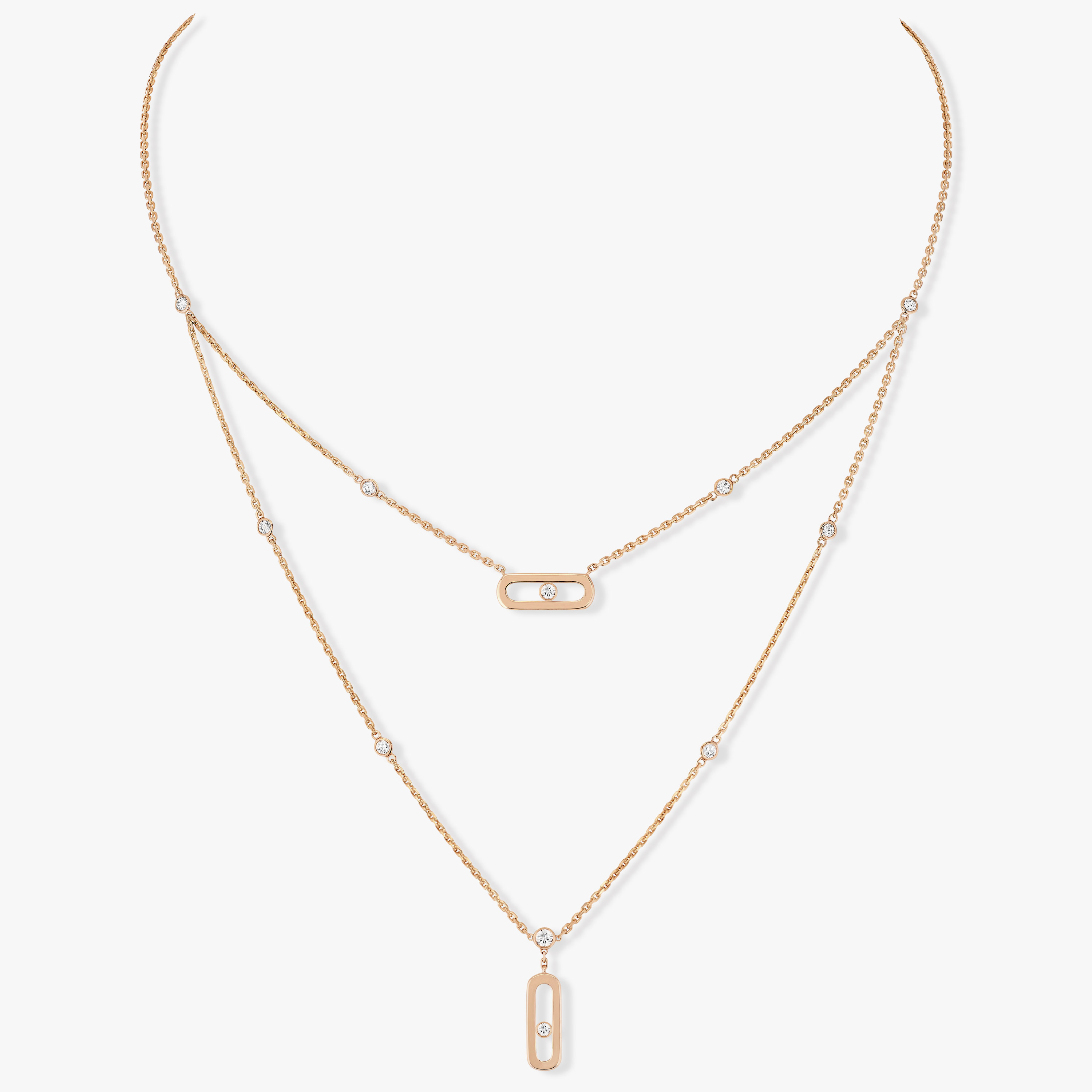 Move Uno 2 Rows  Pink Gold For Her Diamond Necklace 08852-PG