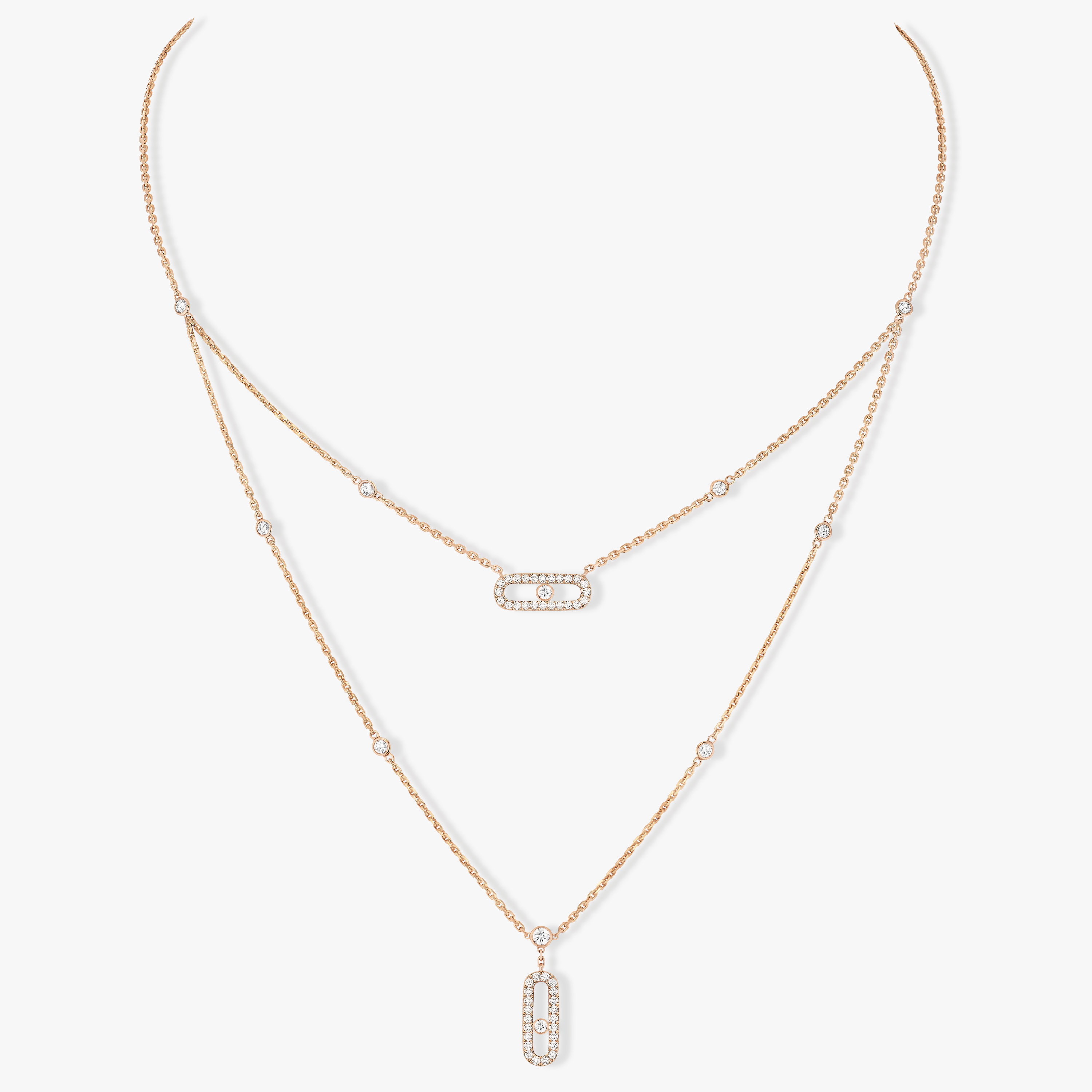 Necklace For Her Pink Gold Diamond Move Uno 2 Rows Pavé  07174-PG