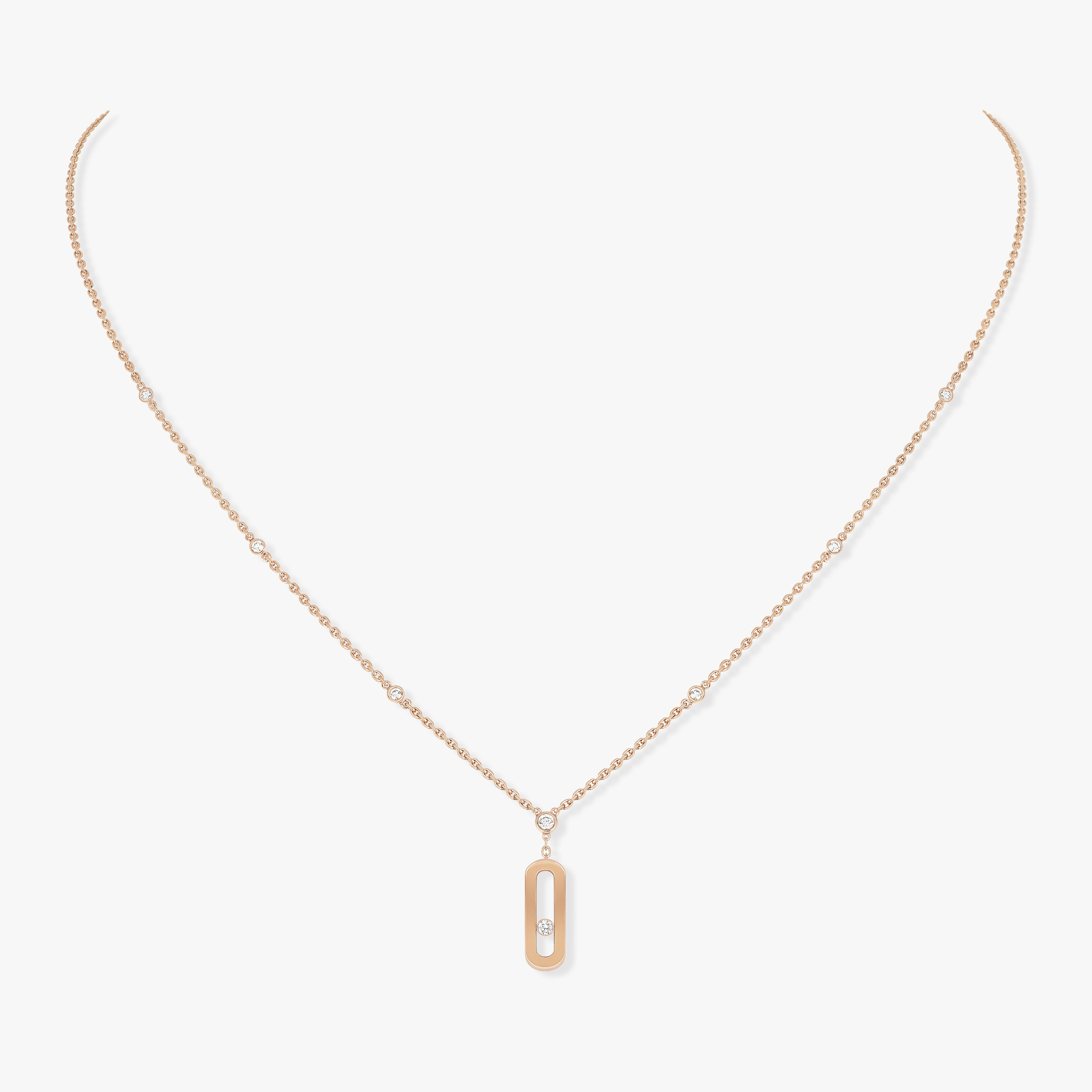 Move Uno Long Necklace  Pink Gold For Her Diamond Necklace 10111-PG