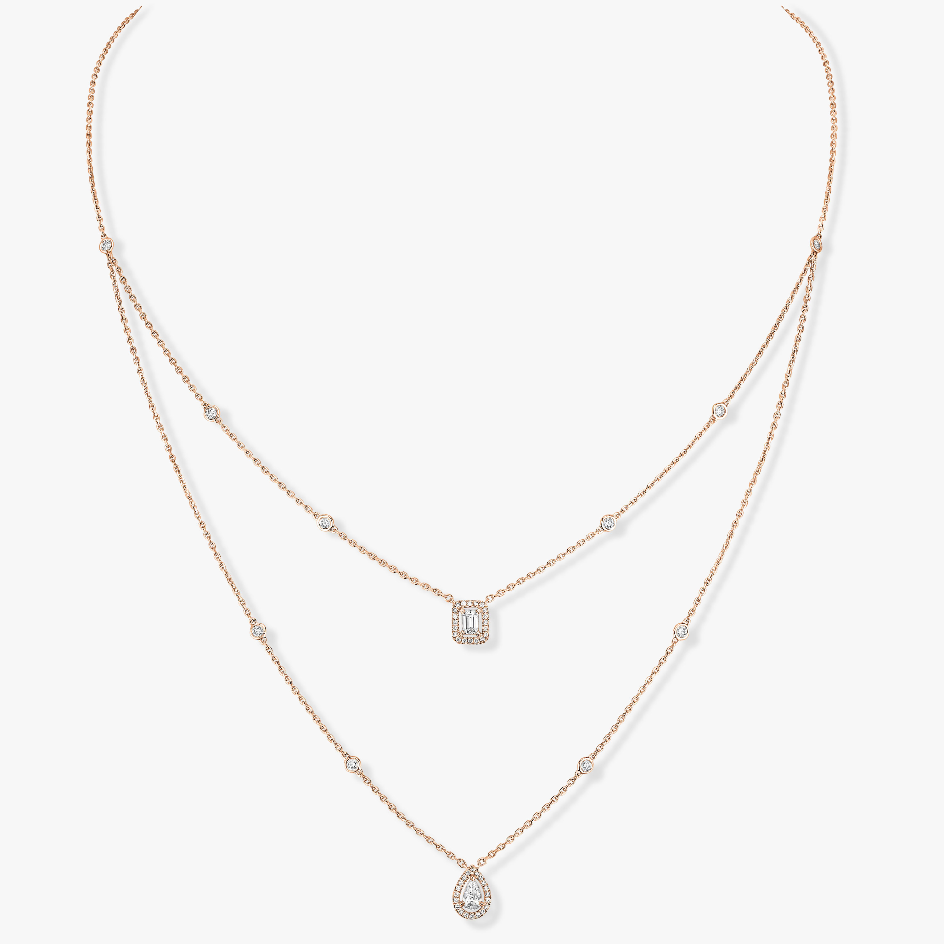 Necklace For Her Pink Gold Diamond My Twin 2 Rows 06506-PG