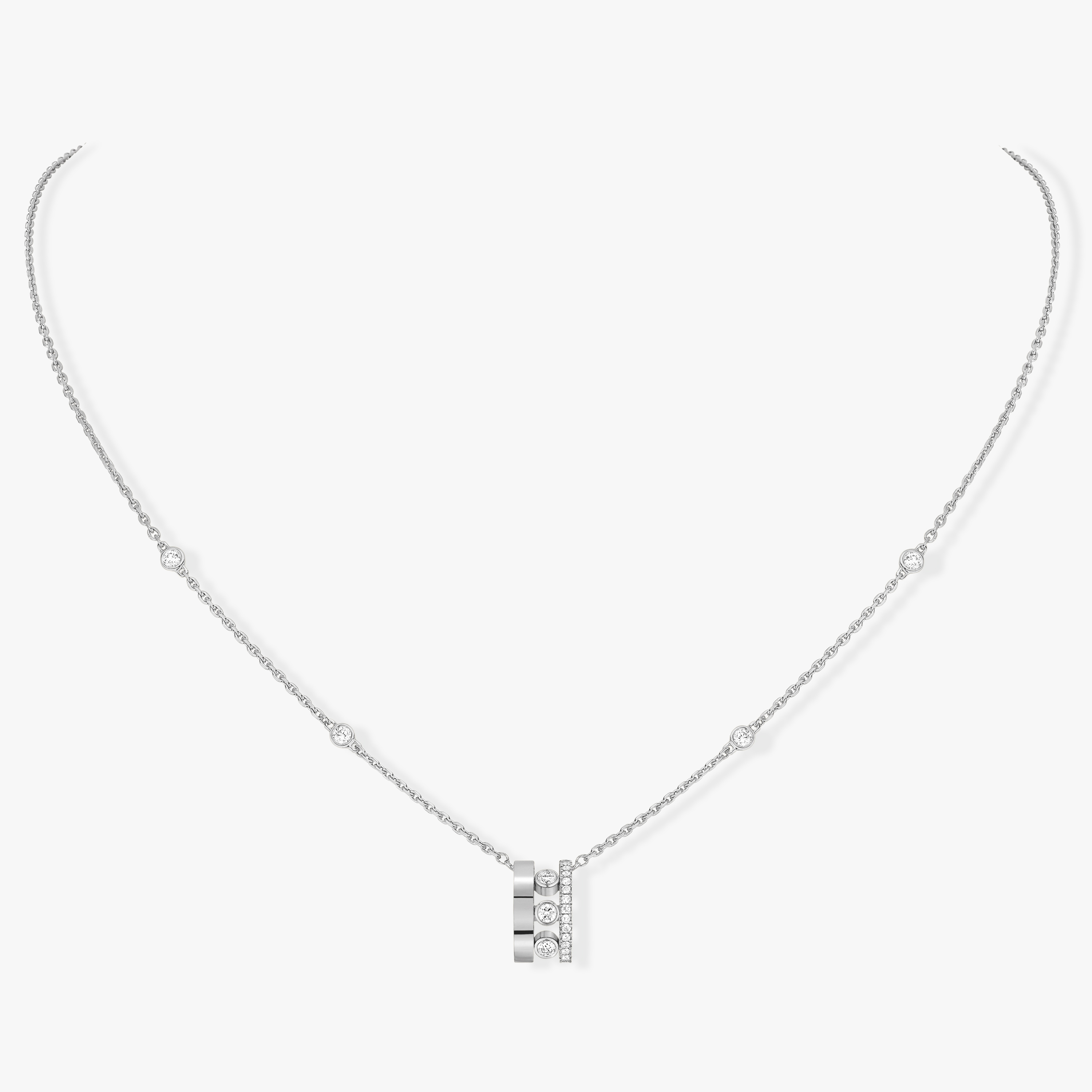 Collier Femme Or Blanc Diamant Pendentif sur Chaîne Move Romane 07158-WG