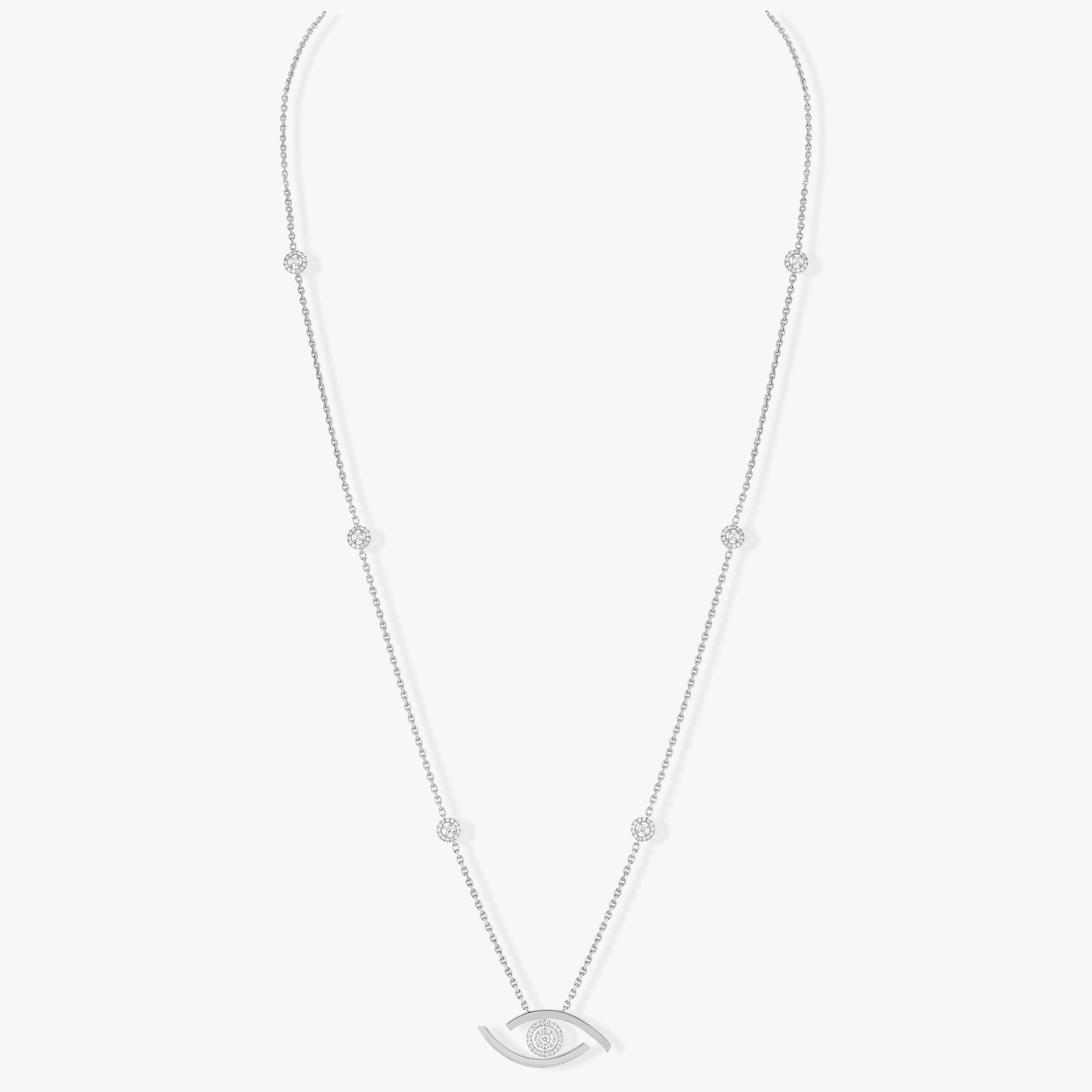 Collier Femme Or Blanc Diamant Sautoir Lucky Eye 11569-WG