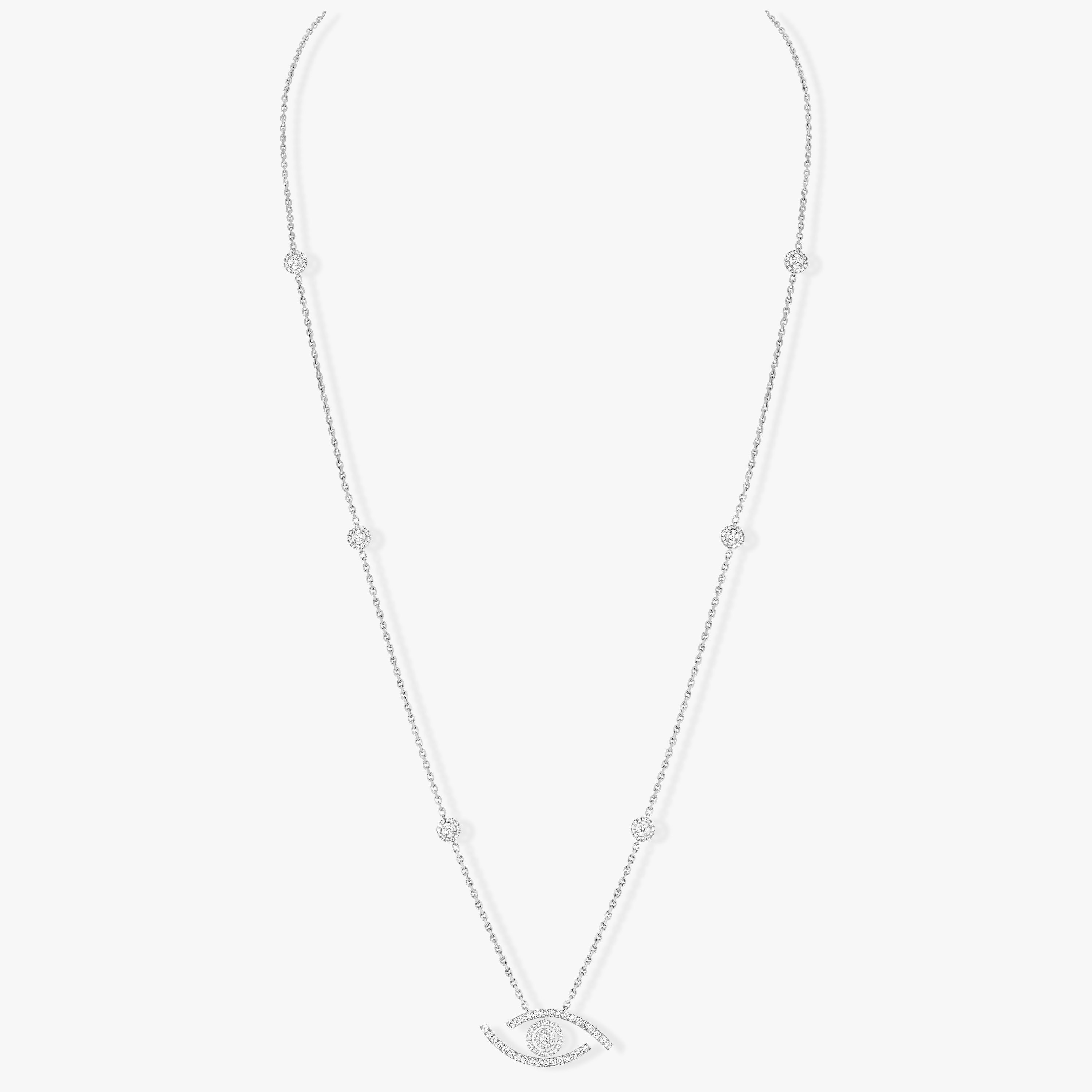 Necklace For Her White Gold Diamond Lucky Eye Diamond Pavé Long Necklace 11570-WG