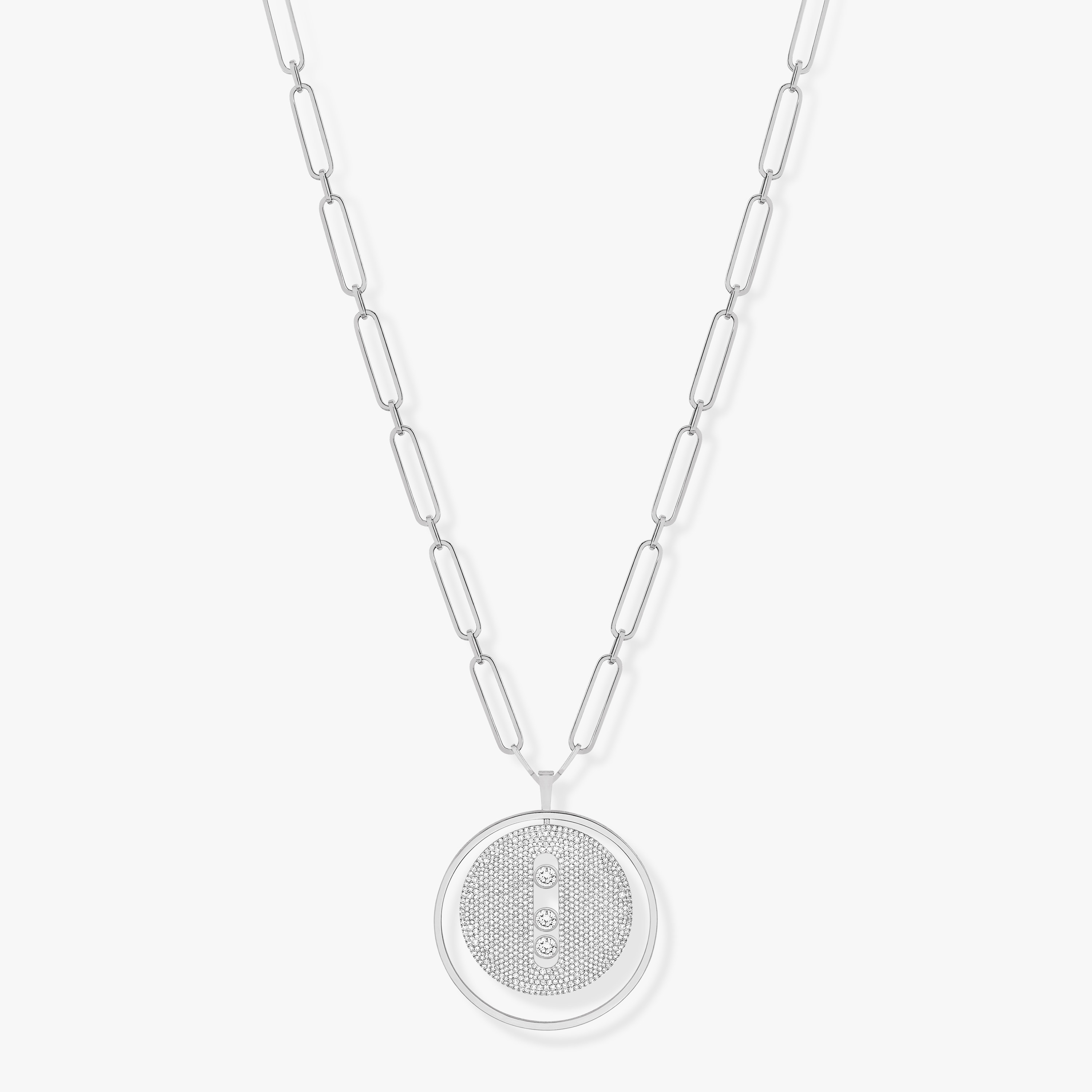 Necklace For Her White Gold Diamond Lucky Move Long Necklace Pavé LM 10127-WG