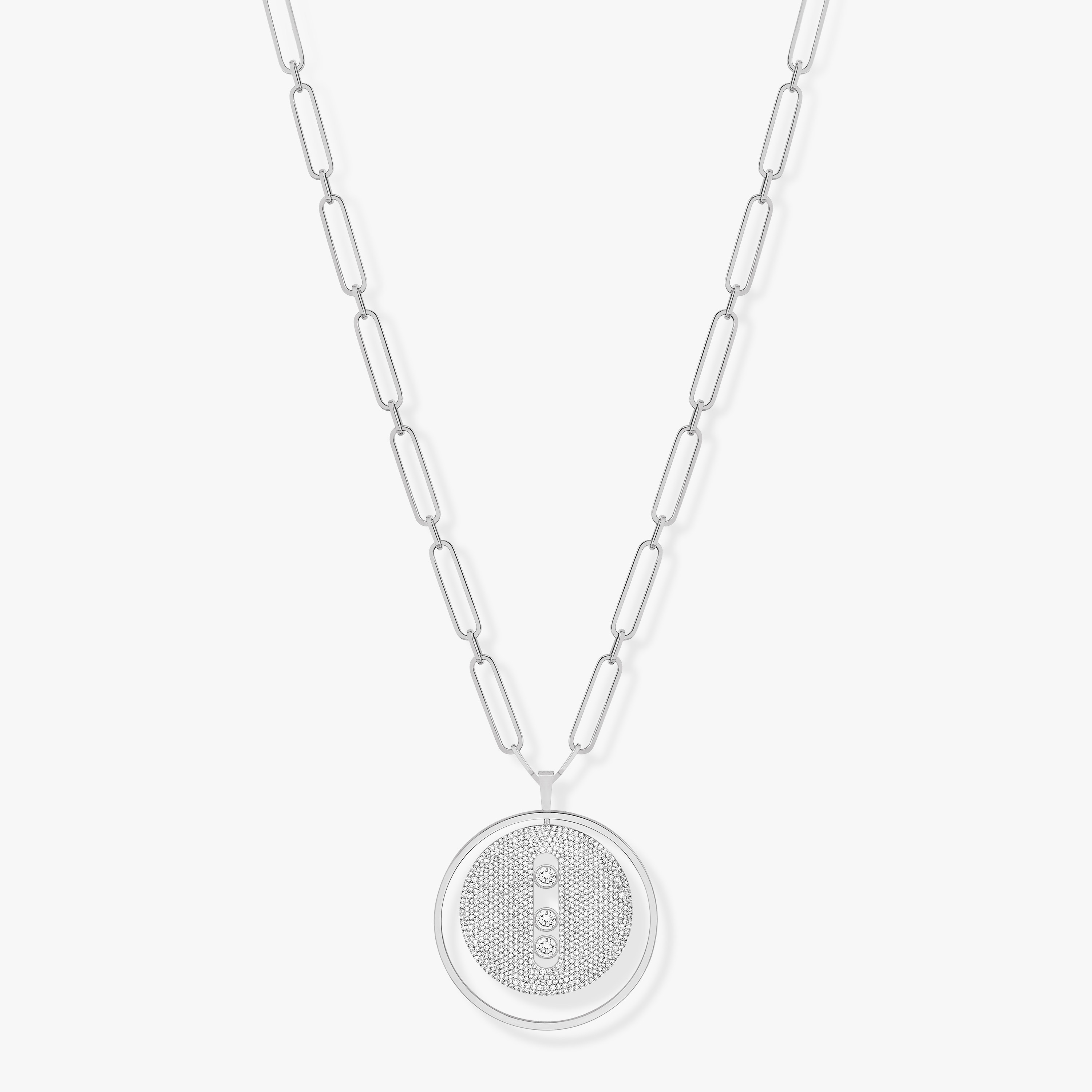 Collier Femme Or Blanc Diamant Sautoir Lucky Move GM Pavé 10127-WG