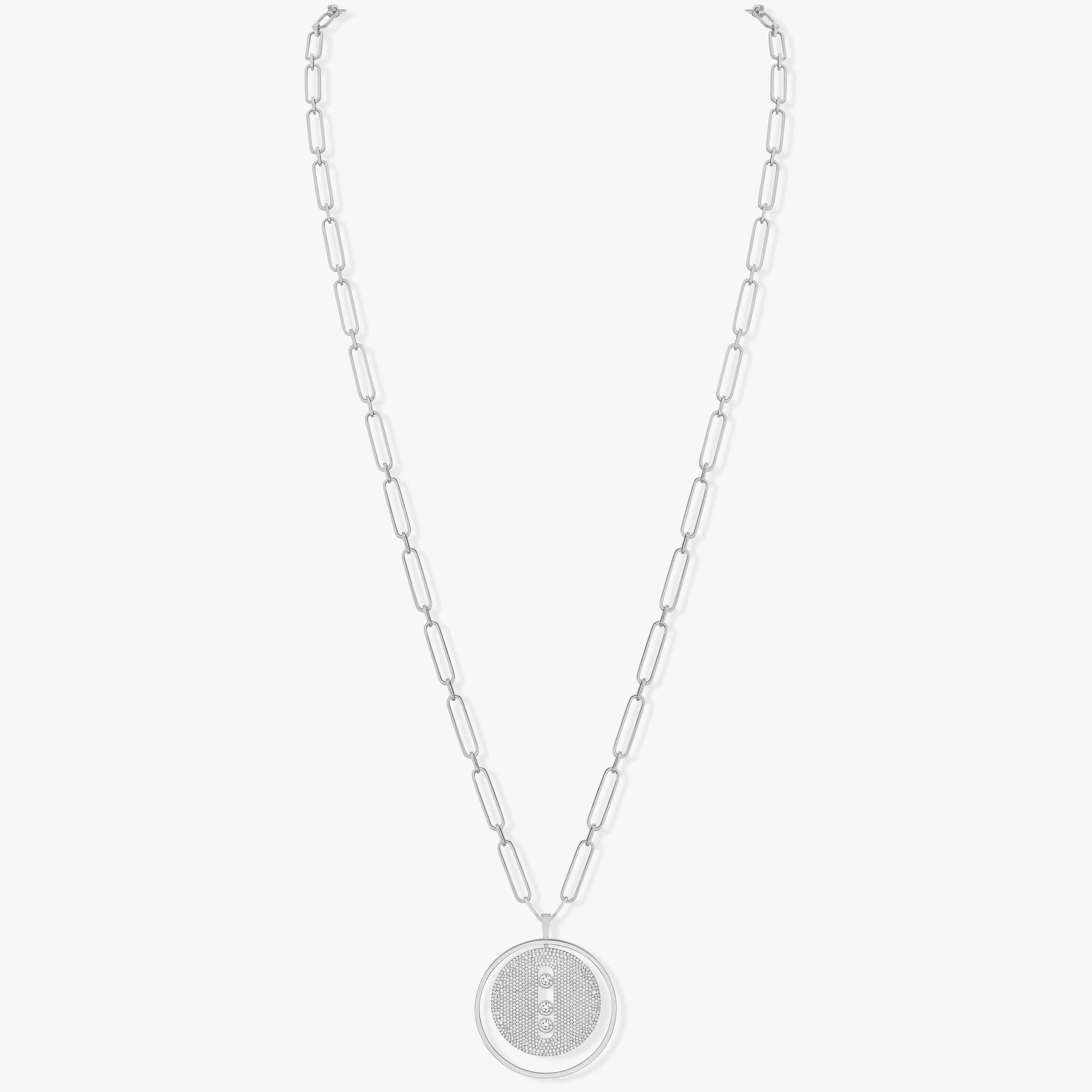 Necklace For Her White Gold Diamond Lucky Move Long Necklace Pavé LM 10127-WG