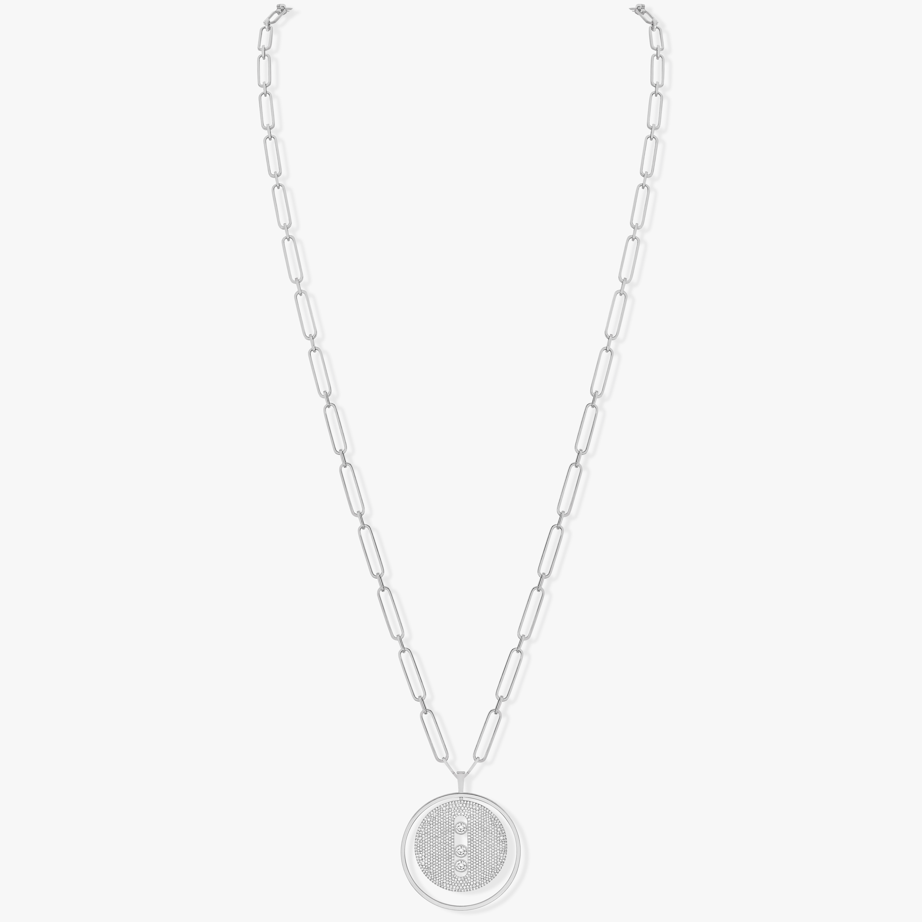 Lucky Move Long Necklace Pavé LM White Gold For Her Diamond Necklace 10127-WG