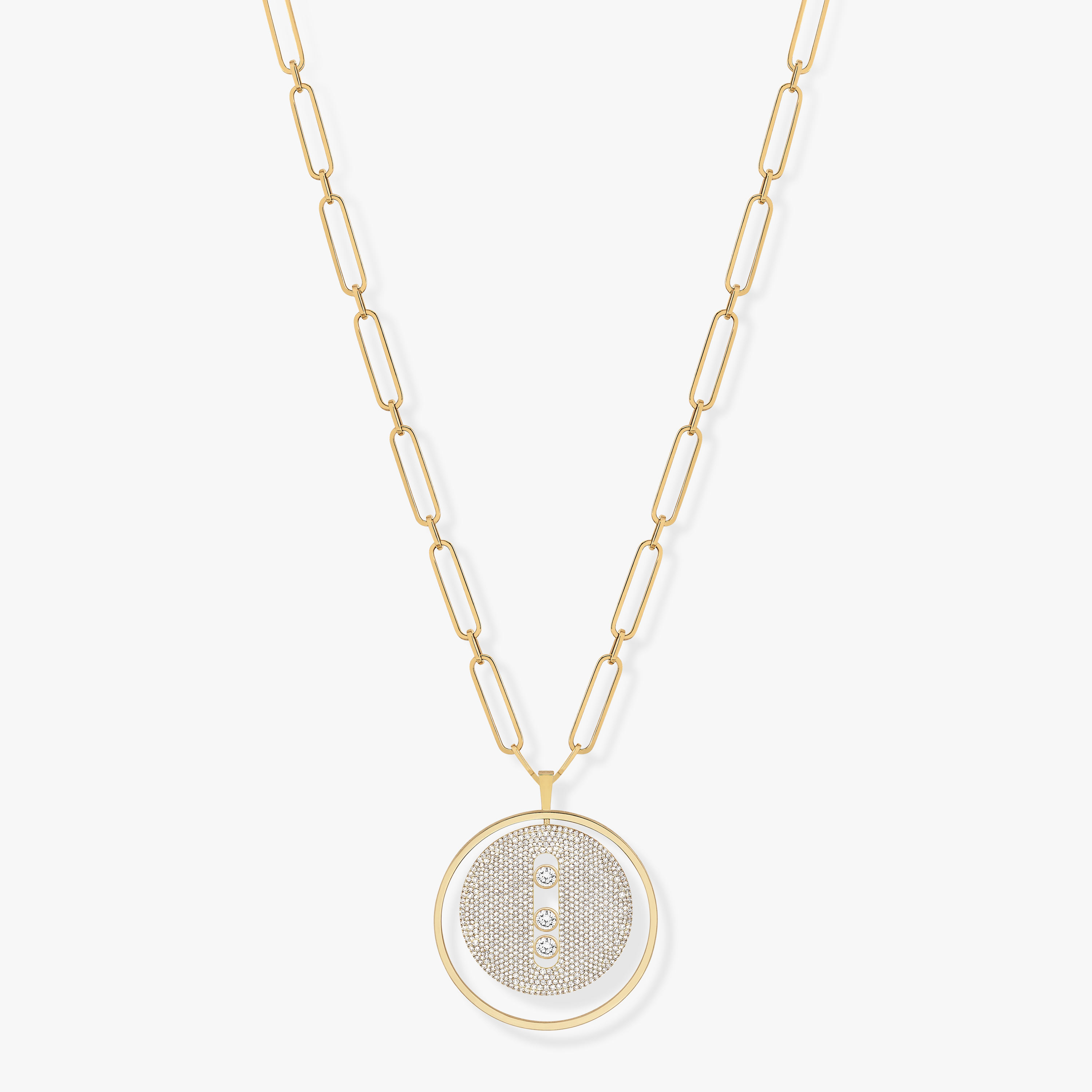 Necklace For Her Yellow Gold Diamond Lucky Move Long Necklace Pavé LM 10127-YG