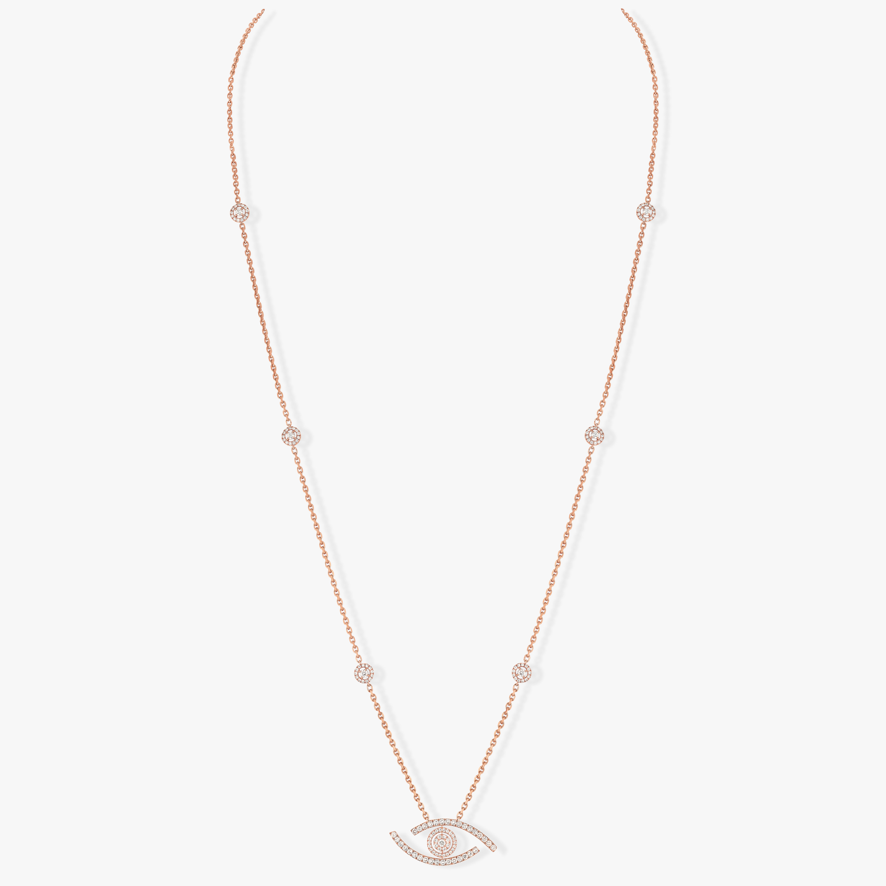 Lucky Eye Long Pavé-Set Necklace Pink Gold For Her Diamond Necklace 11570-PG