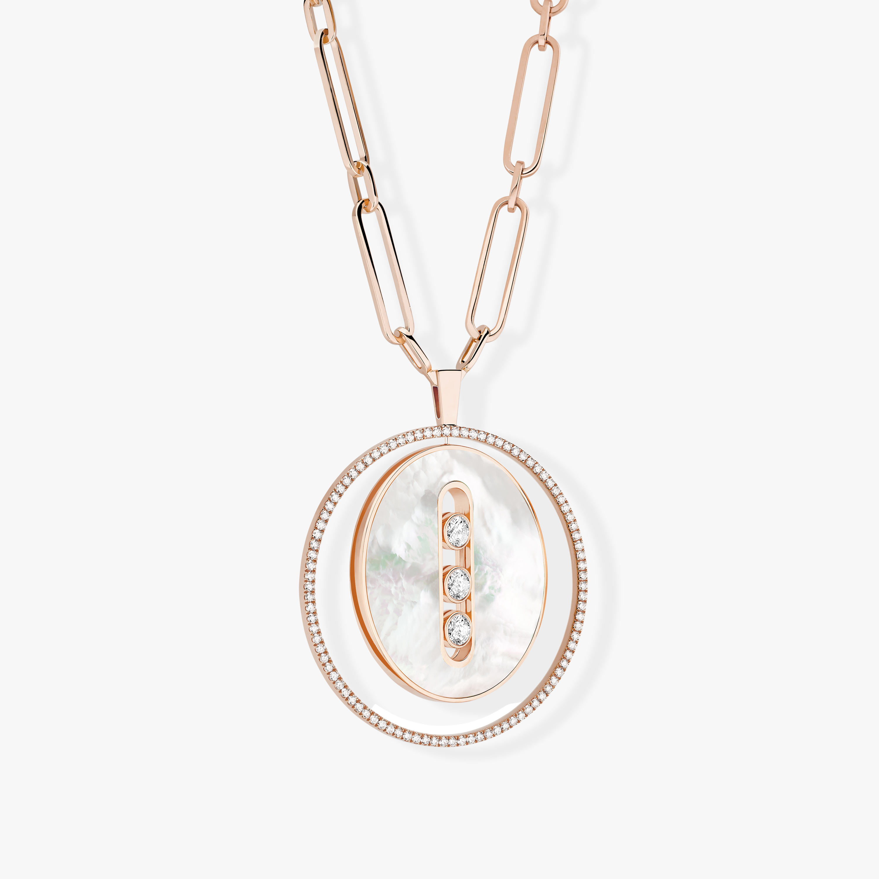 White Mother-of-Pearl Lucky Move LM Pink Gold For Her Diamond Necklace 11722-PG