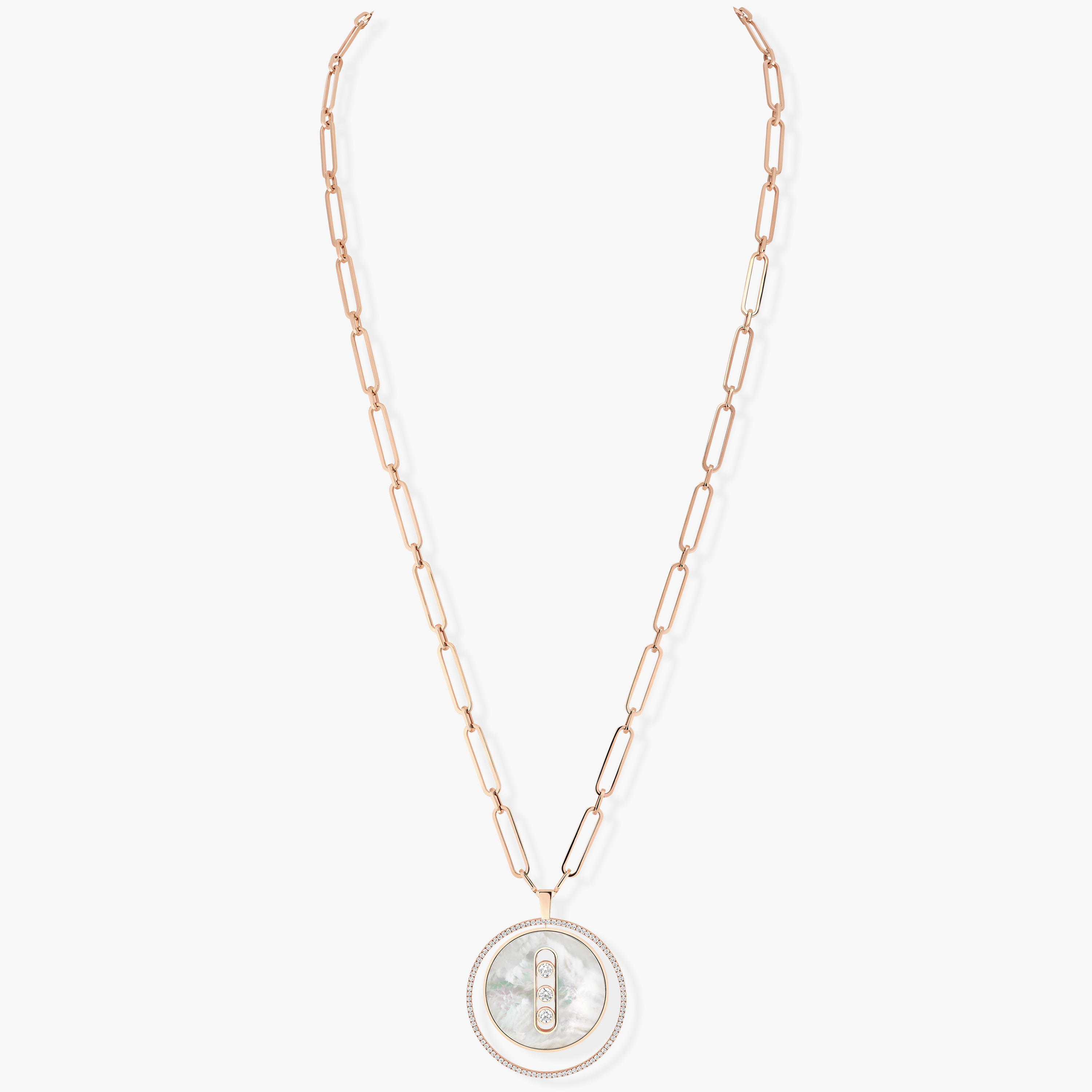 White Mother-of-Pearl Lucky Move LM Pink Gold For Her Diamond Necklace 11722-PG