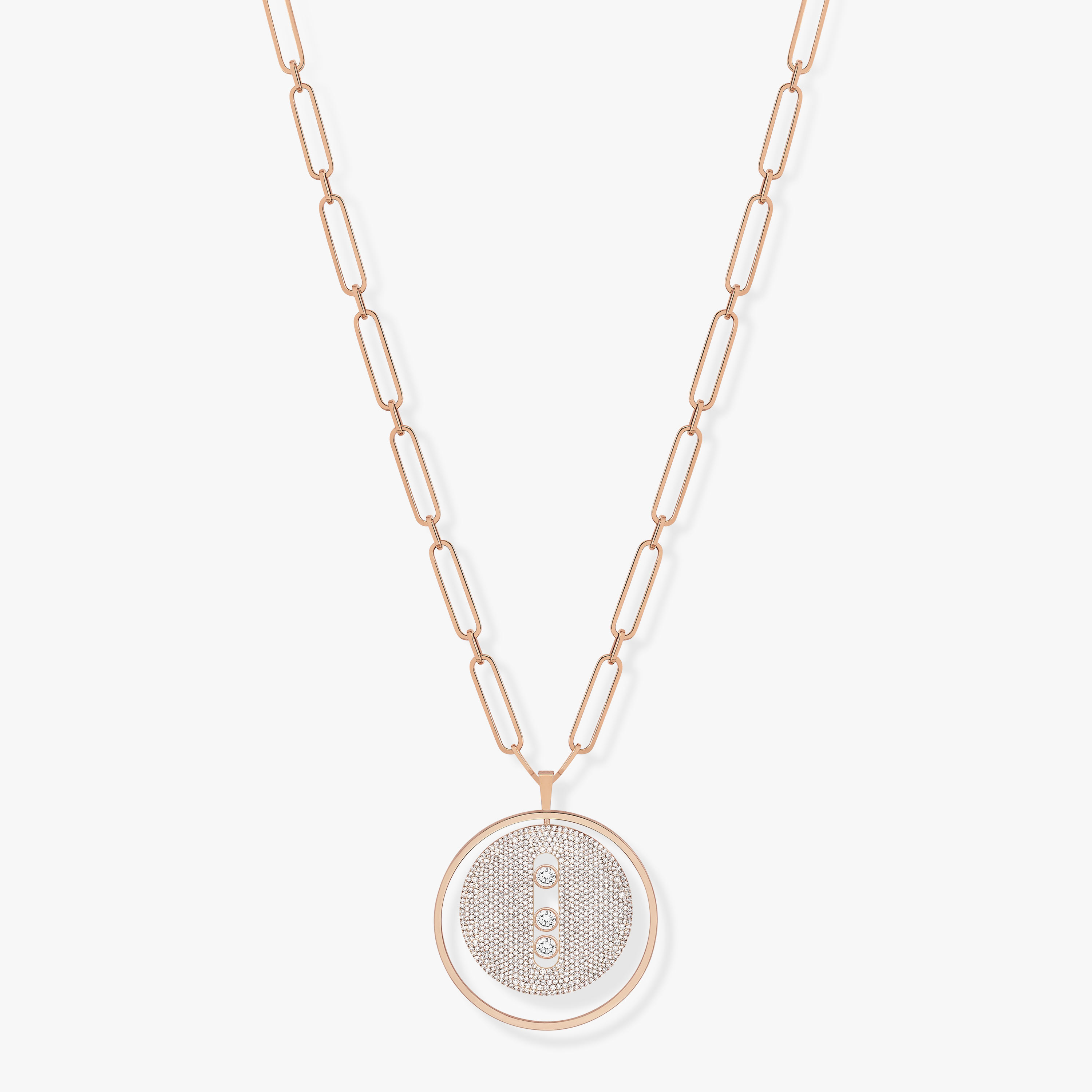 Lucky Move Long Necklace Pavé LM Pink Gold For Her Diamond Necklace 10127-PG