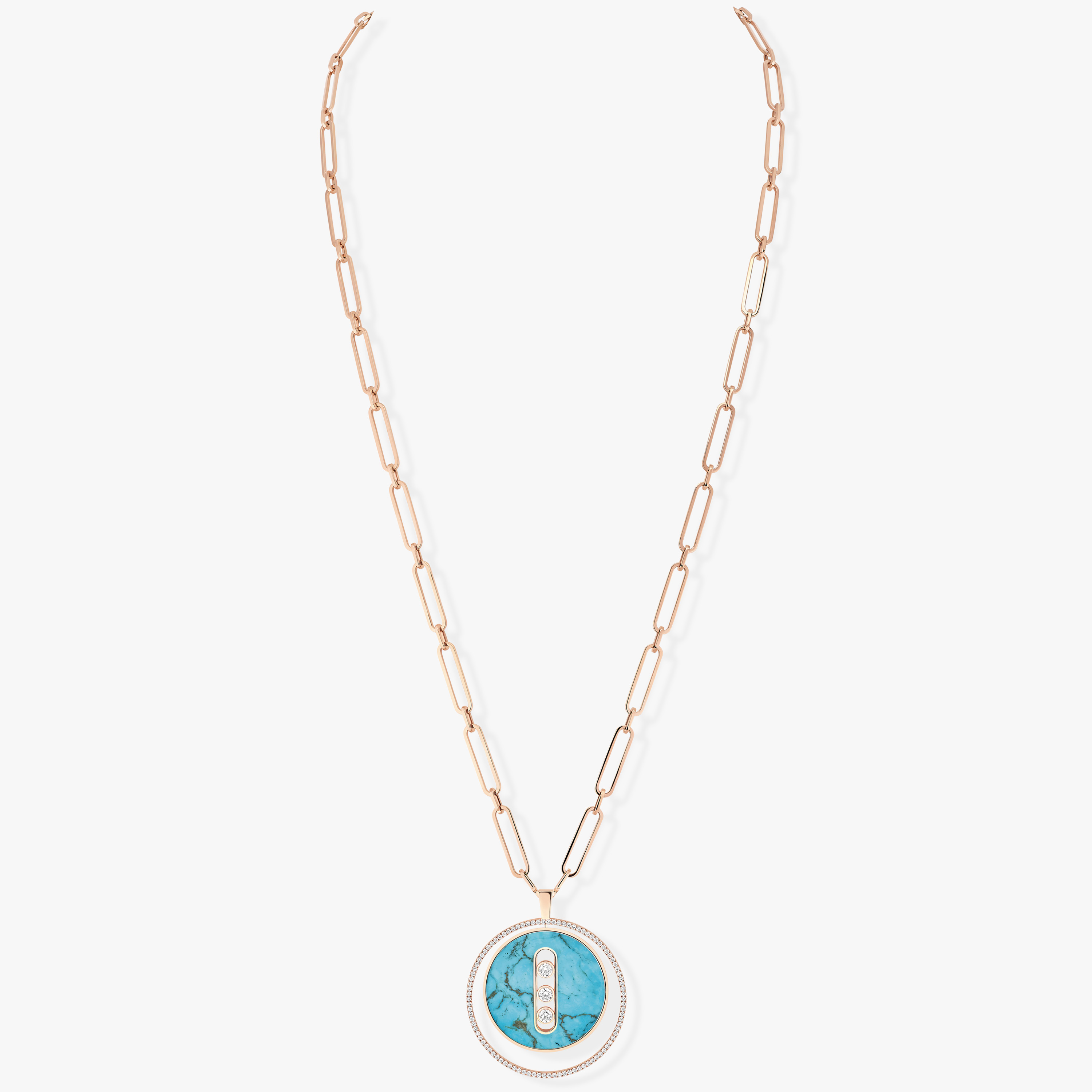 Necklace For Her Pink Gold Diamond Turquoise Lucky Move Long Necklace LM 11720-PG