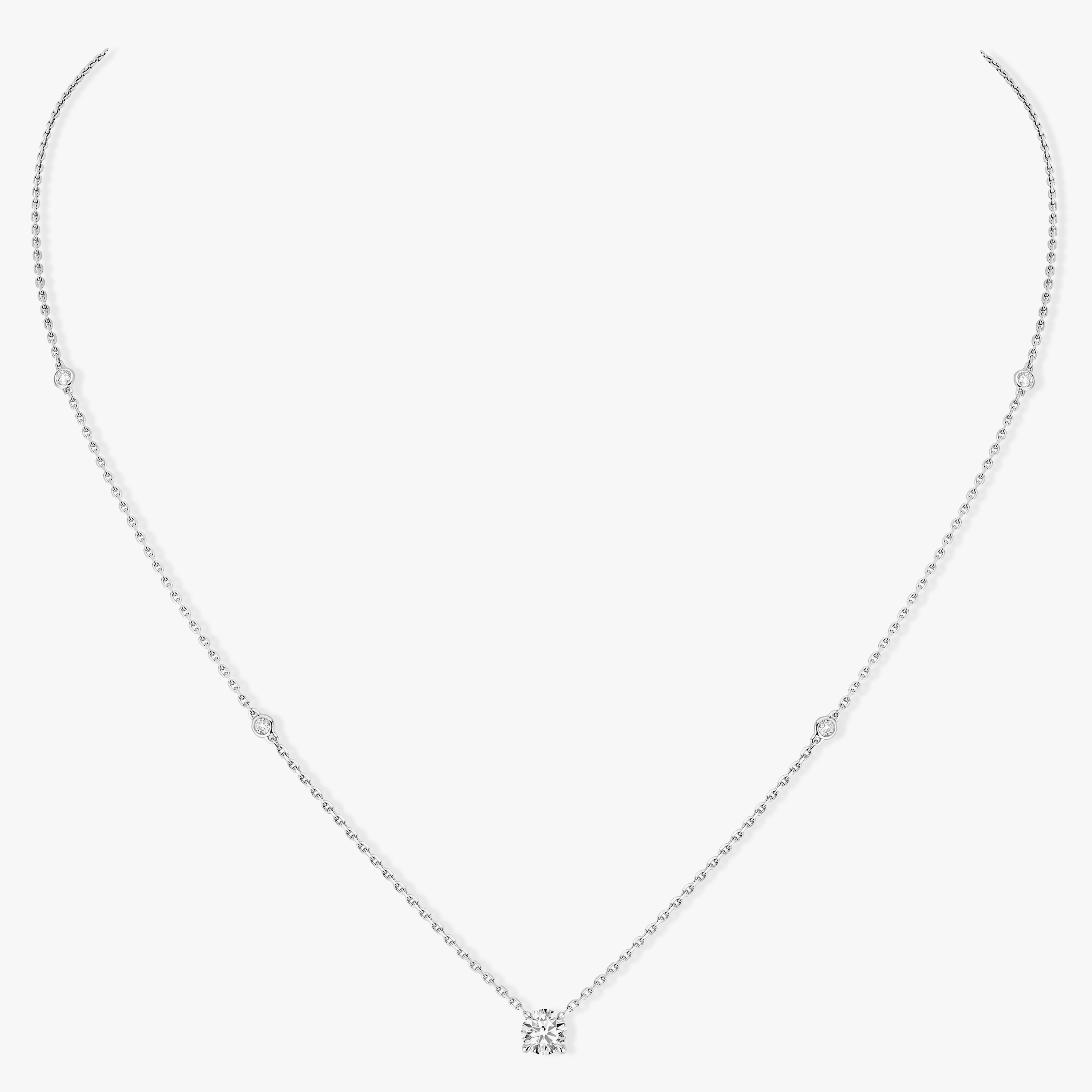 Collier Femme Or Blanc Diamant Solitaire Brillant 08571-WG