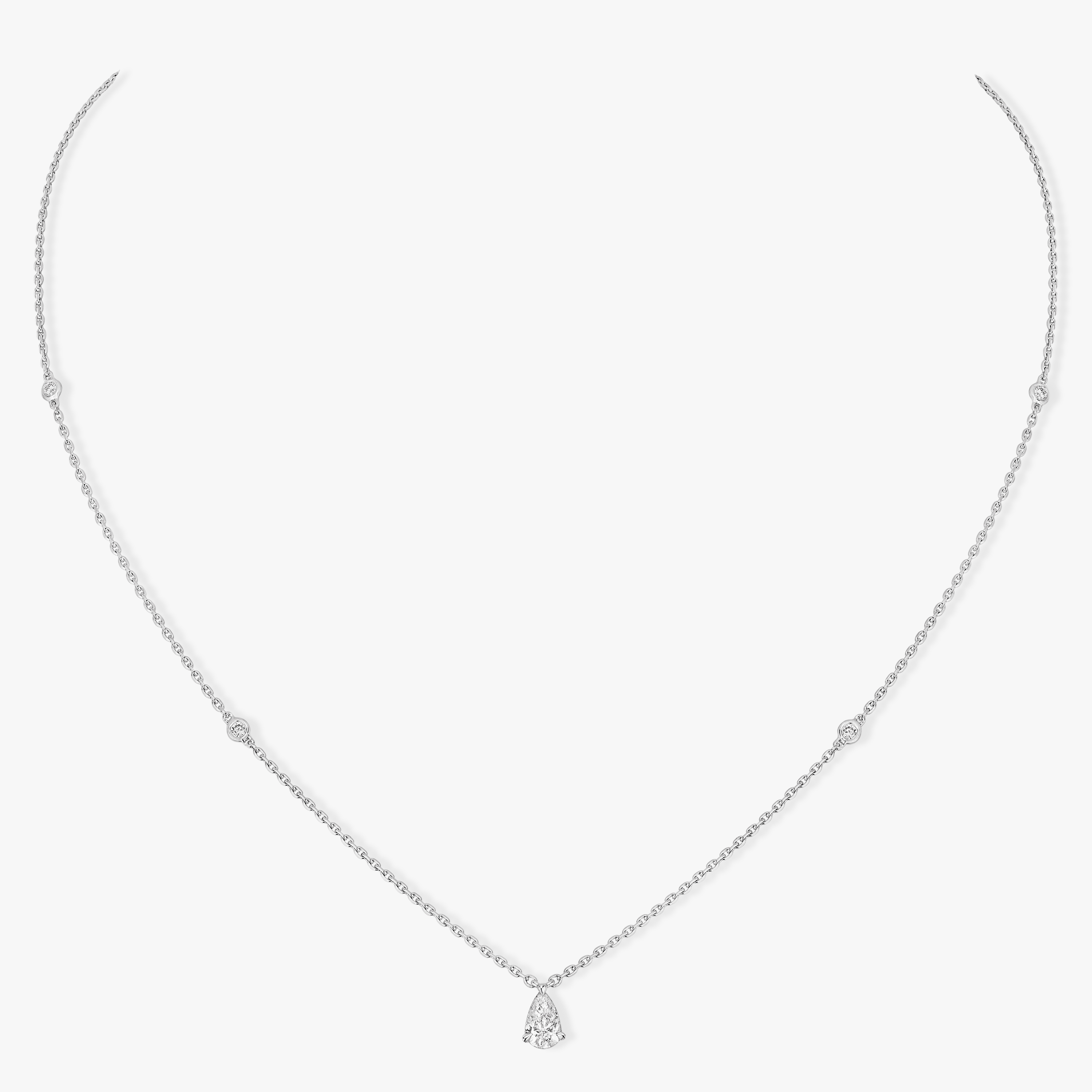 Collier Femme Or Blanc Diamant Solitaire Poire  08017-WG