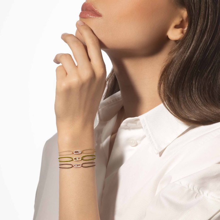 Move Uno Beige Cord Bracelet Pink Gold For Her Diamond Bracelet 13857-PG