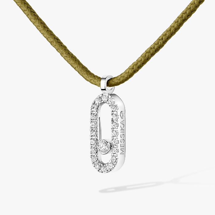 Collar Mujer Oro blanco Diamante Cordón Messika CARE(S) Caqui con Pavé 14103-WG