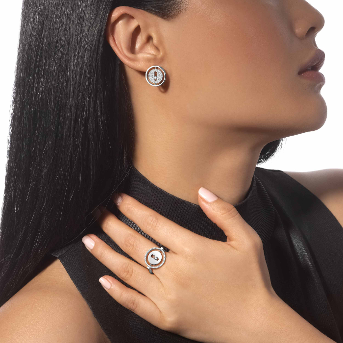 Lucky Move Diamond Pavé Stud White Gold For Her Diamond Earrings 11572-WG