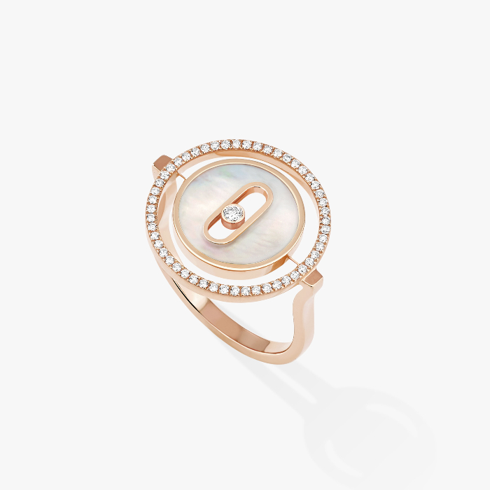 خاتم امرأة ذهب وردي الماس خاتم Lucky Move موديل صغير من عرق اللؤلؤ الأبيض 11952-PG