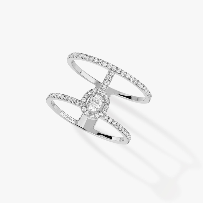 Bague Femme Or Blanc Diamant Glam'Azone 2 Rangs Pavée 05237-WG