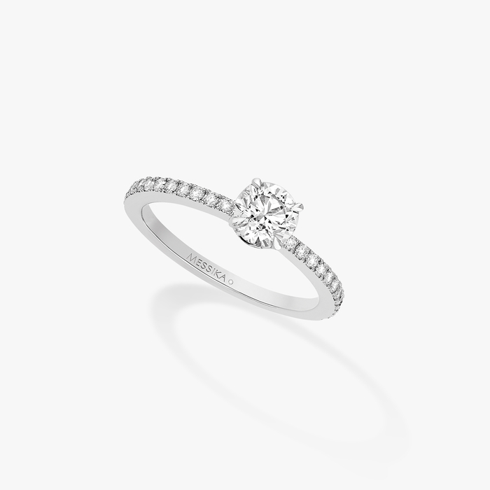 Bague Femme Or Blanc Diamant Solitaire Brillant Pavé 08248-WG