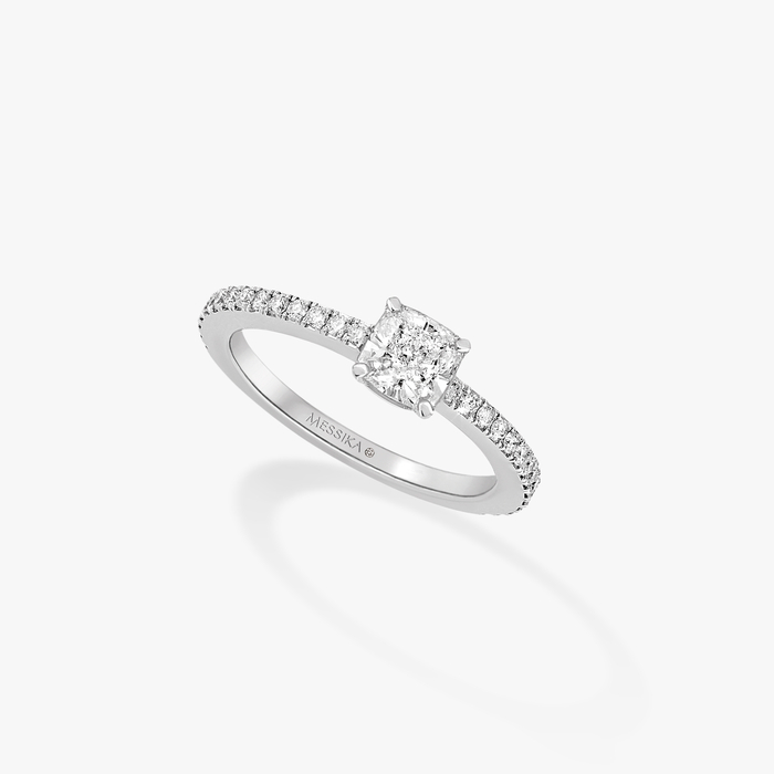 Solitaire Cushion Cut Pavé Белое золото Для нее 钻石  Кольцо 08006-WG