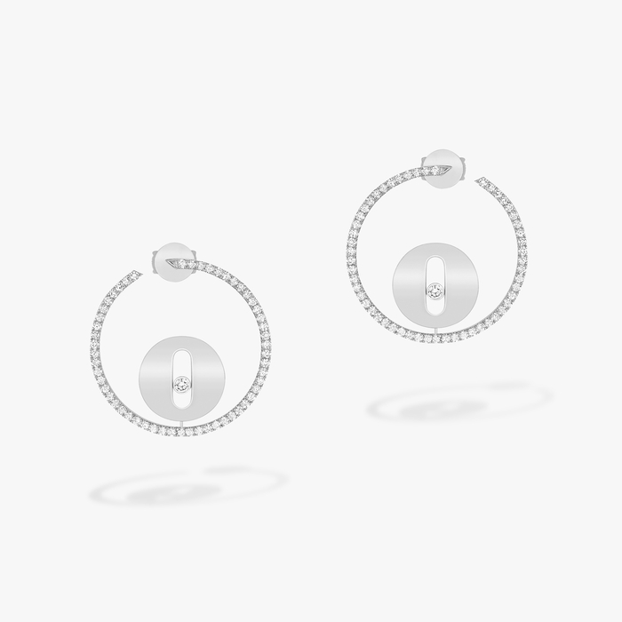 Boucles d'oreilles Femme Or Blanc Diamant Créoles Lucky Move PM 07515-WG