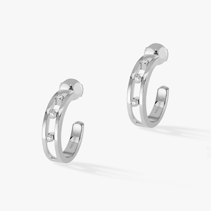 Boucles d'oreilles Femme Or Blanc Diamant Créoles Move 04407-WG