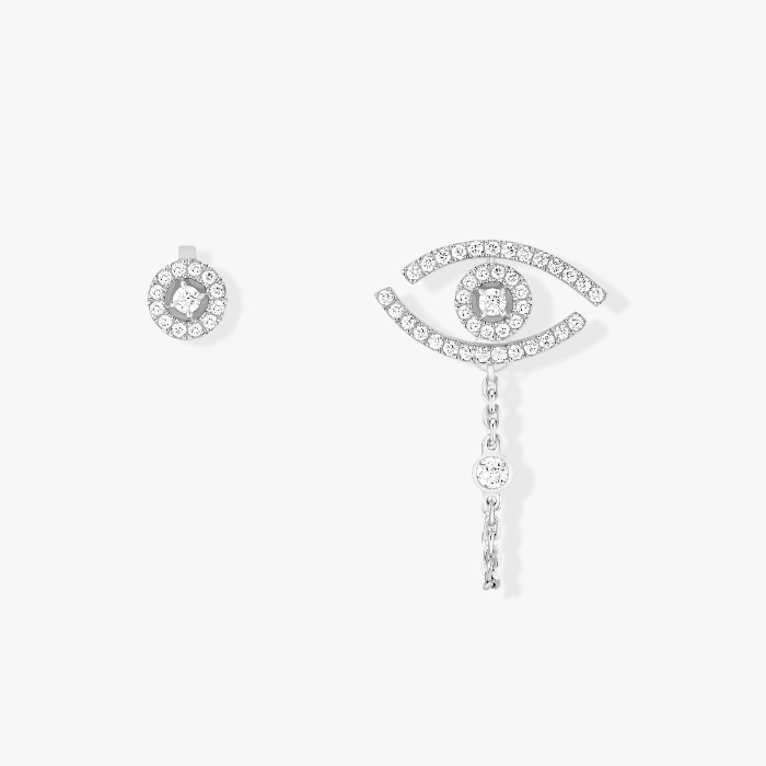 Boucles d'oreilles Femme Or Blanc Diamant Lucky Eye Pavées 11349-WG