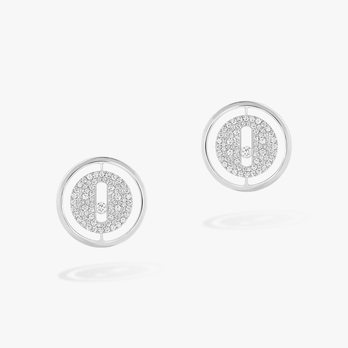 Pendiente Mujer Oro blanco Diamante Pendientes de botón con pavé Lucky Move 11572-WG