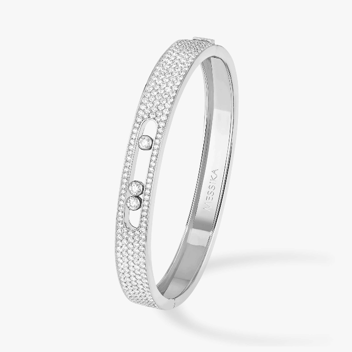 Bracelet Femme Or Blanc Diamant Bangle Move Joaillerie Pavé 04699-WG