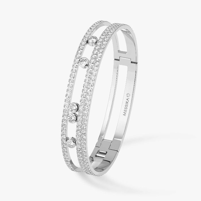 Bracelet Femme Or Blanc Diamant Bangle Move Romane GM Pavé  06733-WG