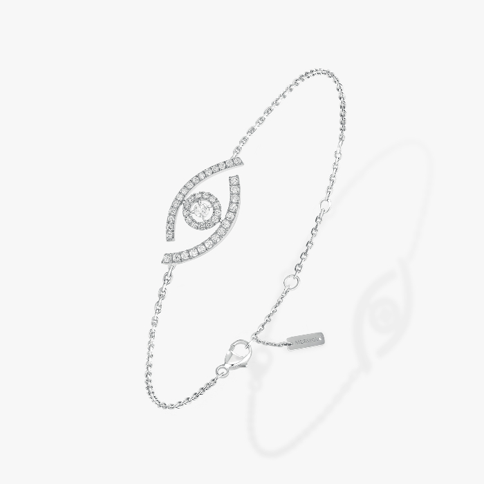 Bracelet Femme Or Blanc Diamant Lucky Eye Pavé 10035-WG