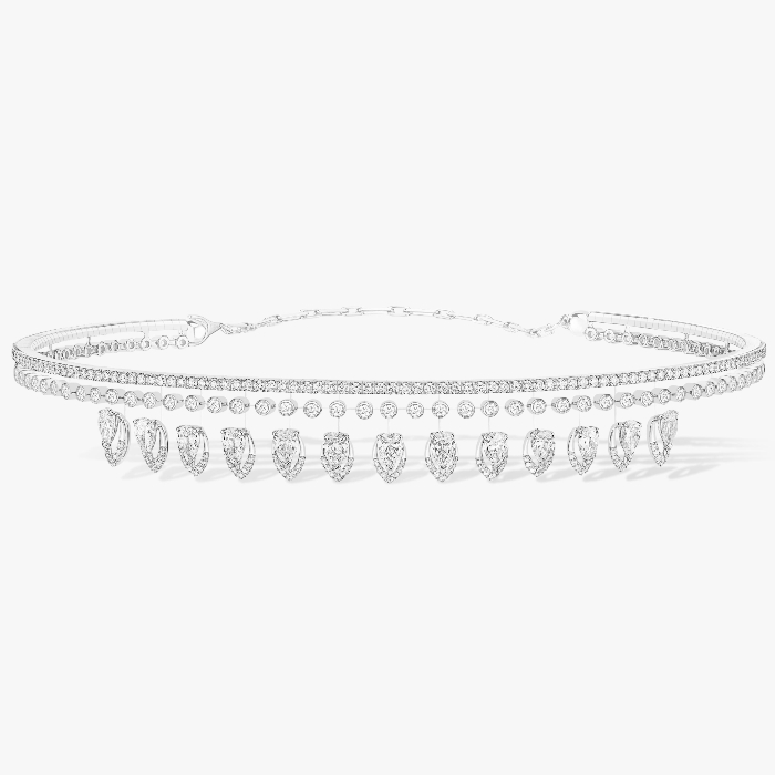 Collier Femme Or Blanc Diamant Choker Skinny Desert Bloom 10040-WG