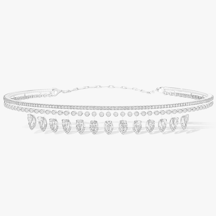 Collier Femme Or Blanc Diamant Choker Skinny Desert Bloom 10040-WG