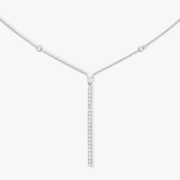 Collier Femme Or Blanc Diamant Gatsby Barrette Verticale 05448-WG