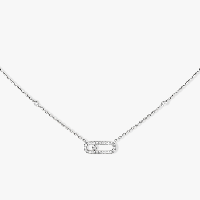 Collier Femme Or Blanc Diamant Move Uno Pavé 04708-WG