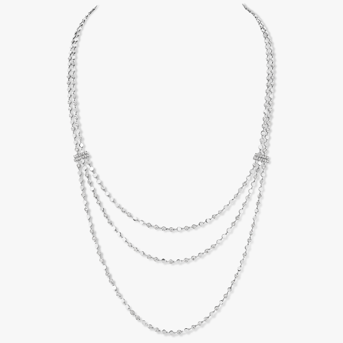 قلادة امرأة ذهب أبيض الماس قلادة D-Vibes الطويلة متعدّدة الصفوف 12435-WG