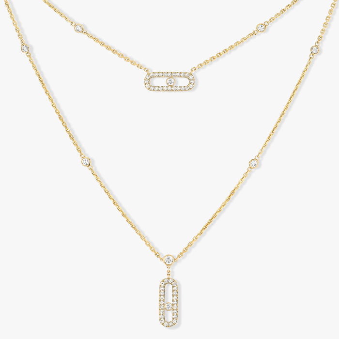 Necklace For Her Yellow Gold Diamond Move Uno 2 Rows Pavé  07174-YG