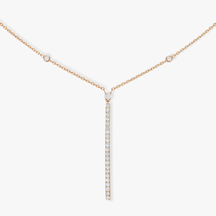 Necklace For Her Pink Gold Diamond Gatsby Vertical Bar 05448-PG