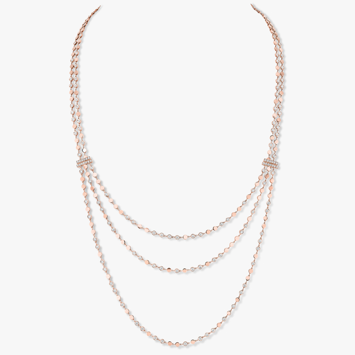 D-Vibes Multi-Row Long Necklace Pink Gold For Her Diamond Necklace 12435-PG