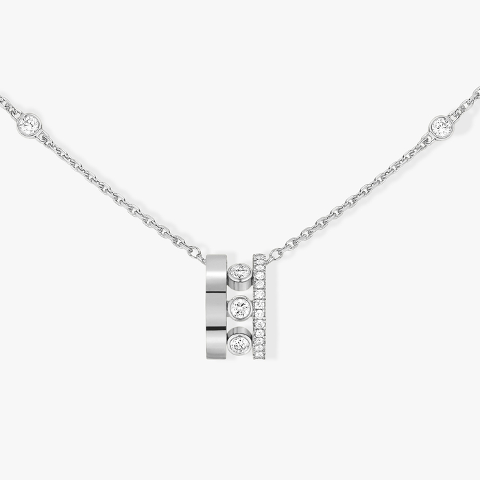 Collier Femme Or Blanc Diamant Pendentif sur Chaîne Move Romane 07158-WG