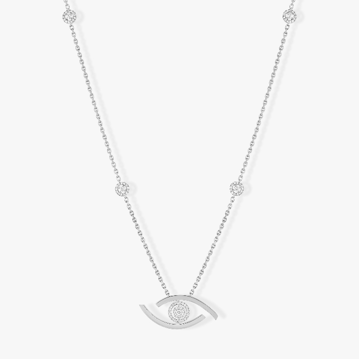 Collier Femme Or Blanc Diamant Sautoir Lucky Eye 11569-WG