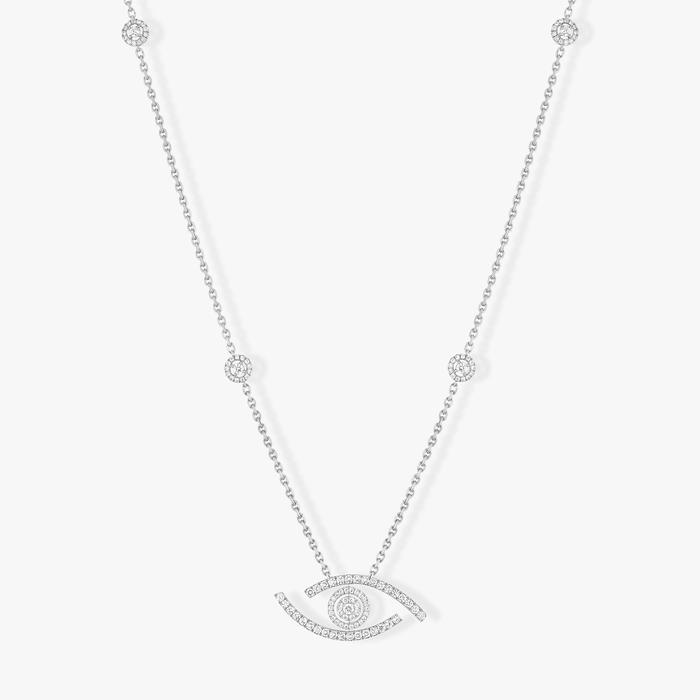 Necklace For Her White Gold Diamond Lucky Eye Diamond Pavé Long Necklace 11570-WG