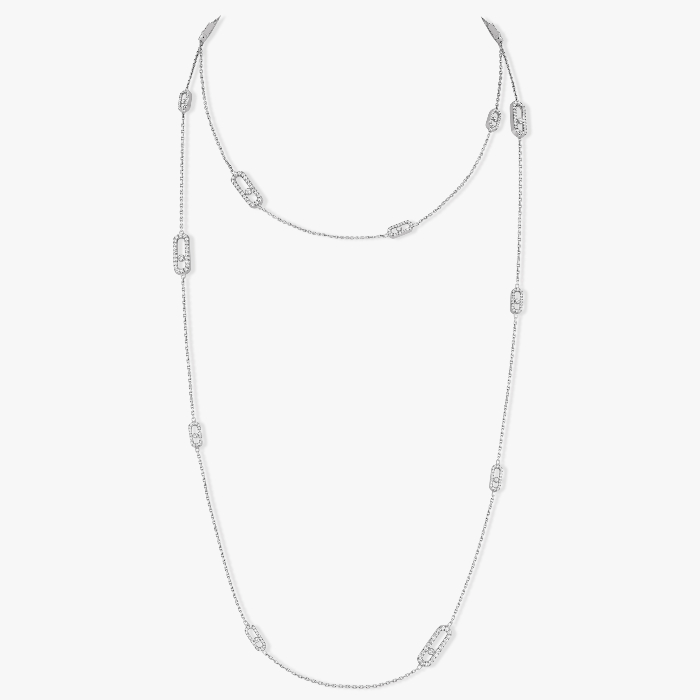 Collier Femme Or Blanc Diamant Sautoir Long Move Uno 11324-WG