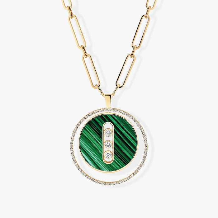 Necklace For Her Yellow Gold Diamond Malachite Lucky Move Long Necklace LM 11273-YG