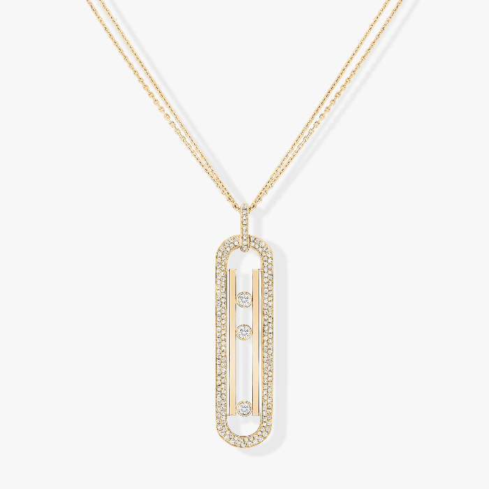 Move 10th anniversary Long Lenght Necklace Yellow Gold For Her Diamond Necklace 07228-YG